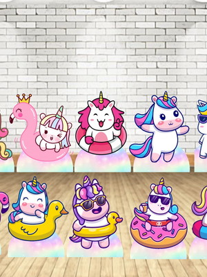 Pool party unicorn displays kit com 10 peças