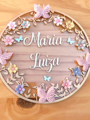 Enfeite porta maternidade floral acrílico e espelho