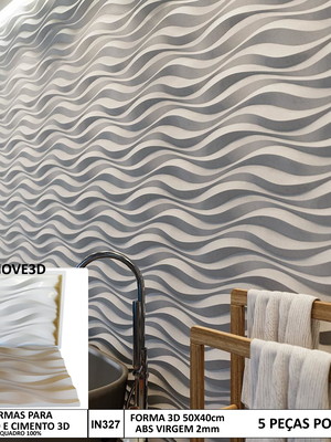 Forma 3d gesso ondas 50x40cm abs 2mm molde para gesso/cim