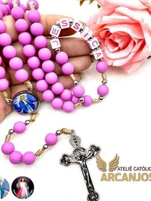 Terço personalizado com nome - cor rosa *cor esgotada*