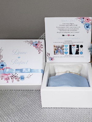 Convite padrinhos de casamento rose e serenity caixa gravata