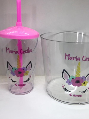 Unicórnio - kit balde de pipoca com copo 300 ml