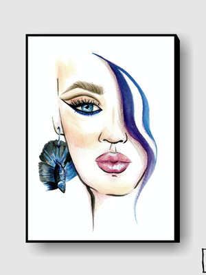 Quadro retrato de moda aquarela com maquiagem e lábios gordo