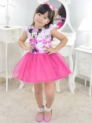 Vestido da minnie rosa saia de tule(tutu) com glitter
