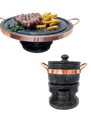 Fondue de pedra sabão 23 cm + fondue de 800 ml pedra sabão
