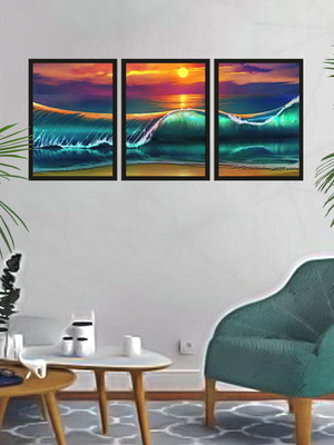 Trio de quadros criativos ondas