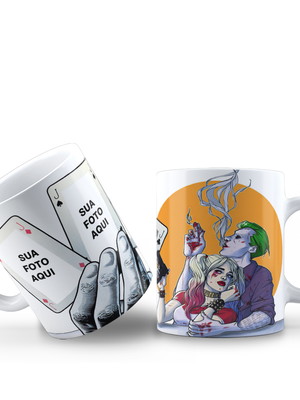 Caneca coringa e arlequina com sua foto