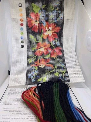 Kit de bordar completo tapeçaria tela pintada talagarça +lã+