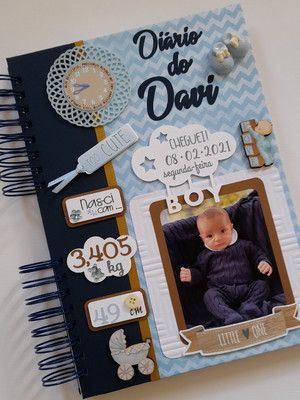 Diário do bebê chevron azul e marinho personalizado