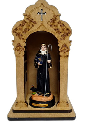 Imagem são bento resina com oratório capela madeira