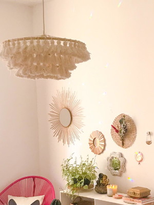Luminária boho tassels franjas 40cm anthropologie inspired