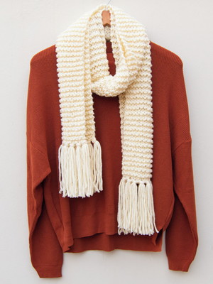 Cachecol de tricot feito à mão com franjas | inverno