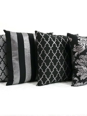 Capa de almofada luxo preto com prata/ kit com 4 capas