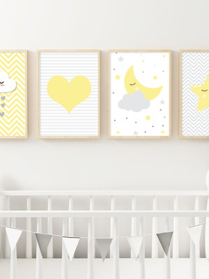 Quadro para quarto infantil nuvem lua e estrela