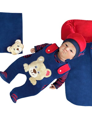 Saída maternidade pandora menino inverno plush azul/vermelho