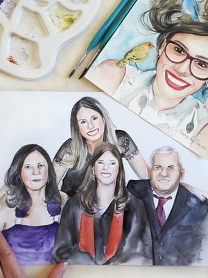 Aquarela - retrato artístico feito a mão