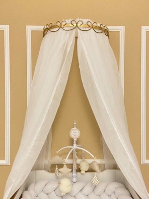 Dossel arabesco dourado + mosquiteiro voil renda