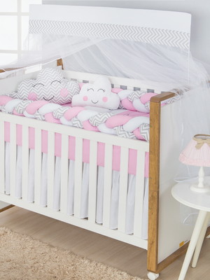 Kit berço americano trança 9 pçs - chevron rosa