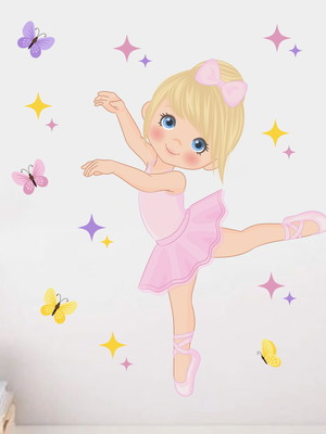 Adesivo de parede menina bailarina e borboletas