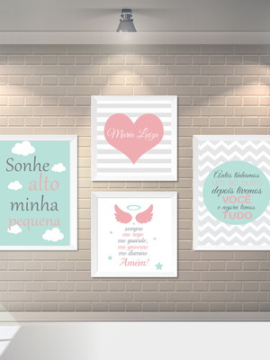 Decoração quarto de menina quadro oração santo anjo