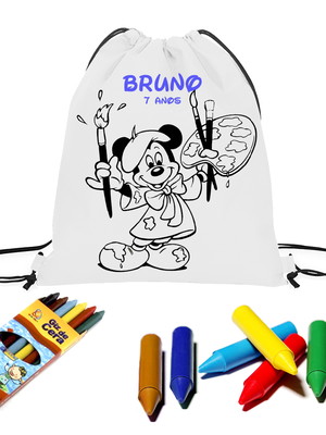 Mochila saco para pintar com giz de cera com nome