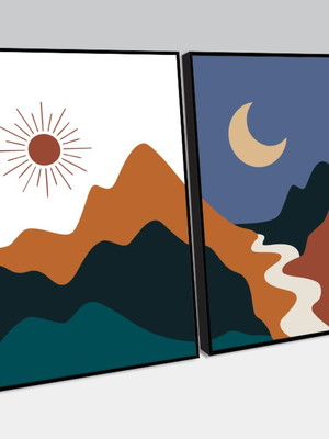 Composição sol e lua nas montanhas