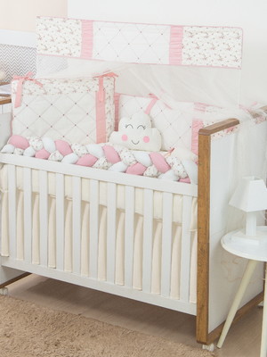 Kit berço americano 11 pçs com saia - floral rose