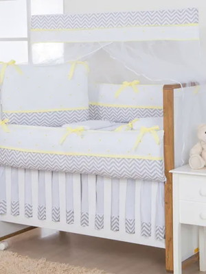 Kit berço americano 100% algodão 9 pçs - chevron amarelo