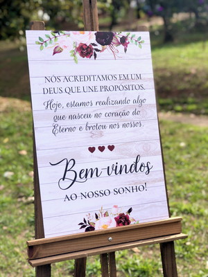 Placa casamento bem-vindos ao nosso sonho personalizada