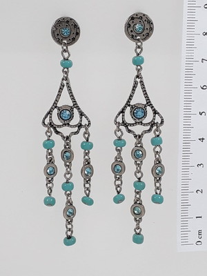 Brinco de strass azul turquesa -prateado envelhecido