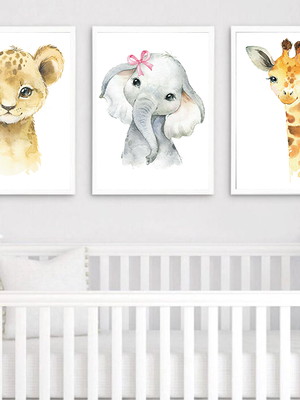 Quadros decorativos kit safari menina aquarela