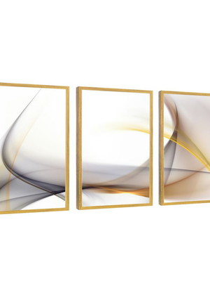 3 quadro decorativos abstrato faixa amarela preta molduras