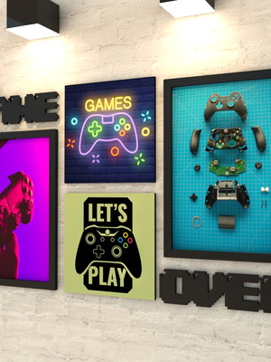 Conjunto quadros e letras gamer