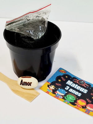 Lembrança kit cultivo vasinho com semente gravada - heróis