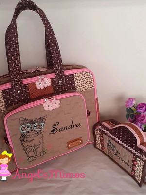 Kit professora bolsa 3 divisória e estojo com 4 divisórias