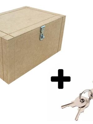 Caixa madeira mdf + cadeado bau grande 10320