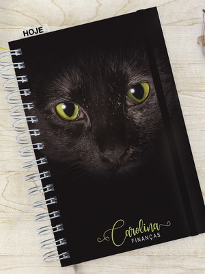 Planner financeiro a5 com envelope - gato preto