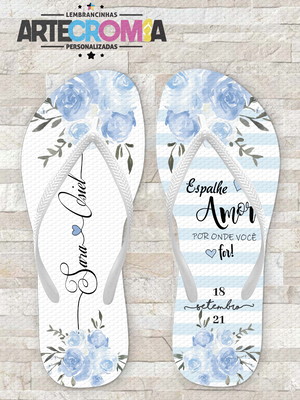 Chinelo personalizado casamento flores azul seretity -mdl271