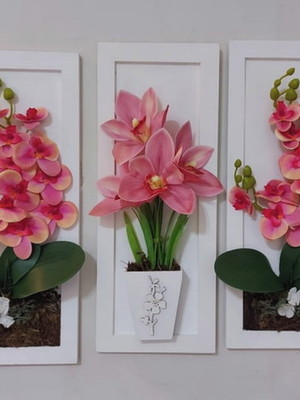 Quadro 3d com flores orquídeas artificiais trio