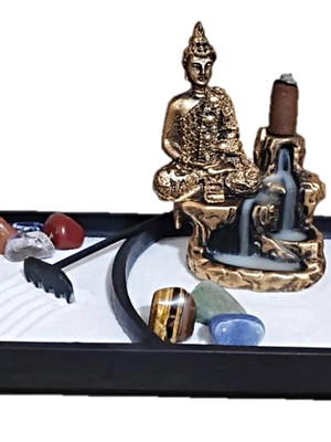 Kit jardim zen retangular incensario cascata buda meditando