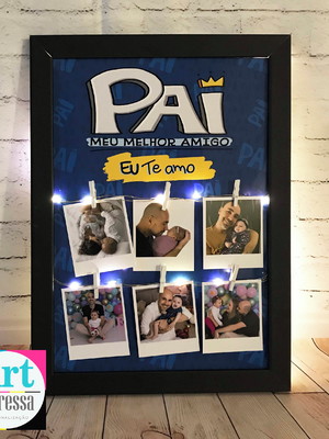 Quadro personalizado de fotos com varal de led