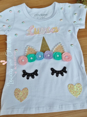 Body ou camiseta unicórnio com nome e pérolas