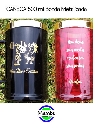 Caneca de chopp 500 ml borda metalizada -personalizada