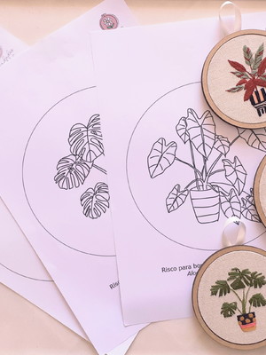 Kit 3 riscos para bordar - plantas - iniciante