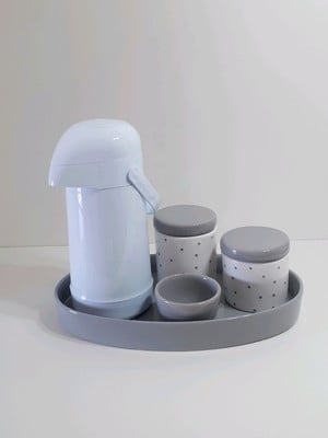 Kit higiene porcelana poá cinza bandeja oval