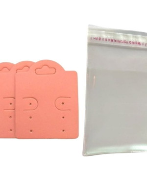 100 tag para brinco rosa +100 saquinhos aba adesiva