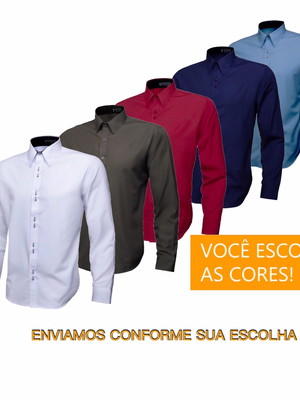 Kit 5 camisas social masculina manga longa lisa slim atacado