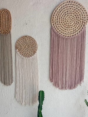 Kit de cestarias de palha com macramê - 3 peças