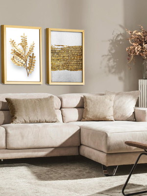Quadros decorativos folhagem abstrato dourado sala quarto
