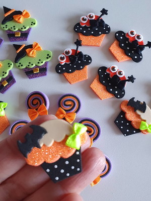 Apliques halloween cupcake morcego kit com 50 unidades